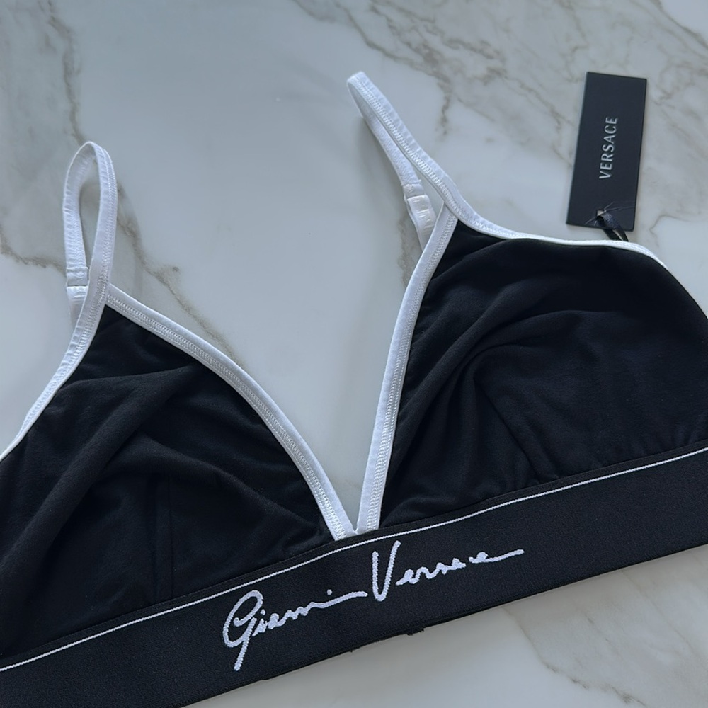 NWT VERSACE Black and White Triangle Bralette Bra Size XL Triangle Bra Cotton